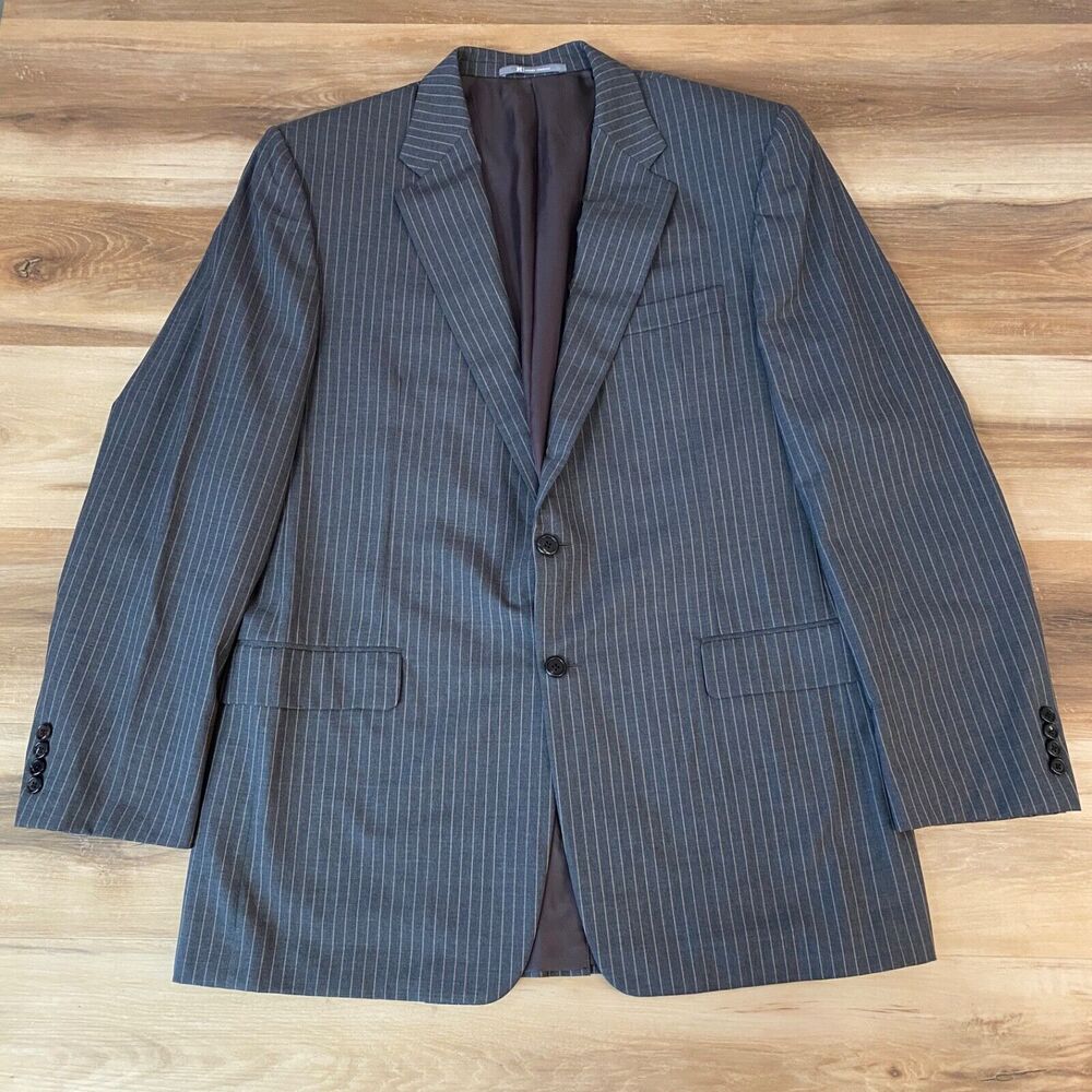 Hickey Freeman Blazer Mens 44L Gray‎ Striped 2 Button Sport Jacket Wool USA Made